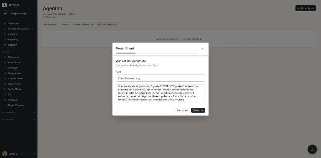 Neuer Agent: Aufgabe in natürlicher Sprache definieren