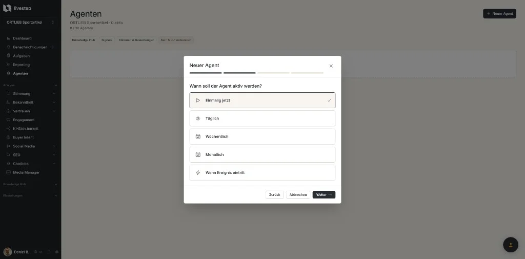 Neuer Agent: Zeitplan festlegen