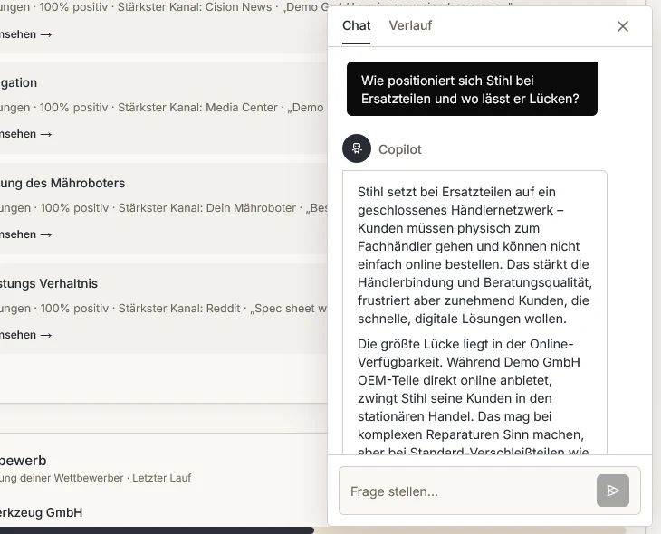 AI Copilot mit quellenbelegten Antworten aus dem Knowledge Hub