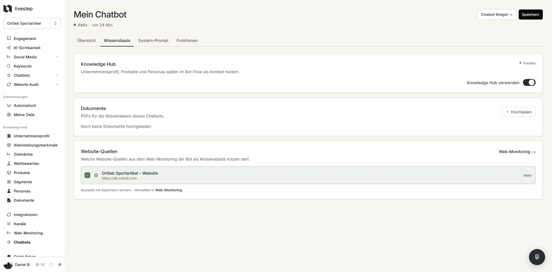 AI chatbot configuration and live view