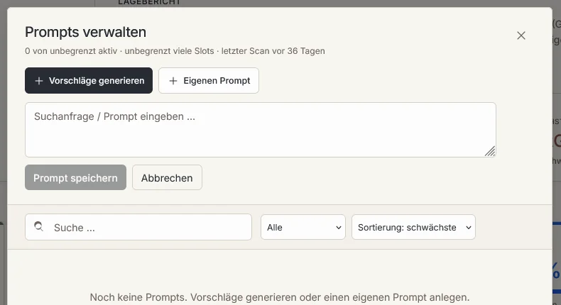 Eigene Prompts mit Sichtbarkeit je Anfrage und Modell-Hinweisen