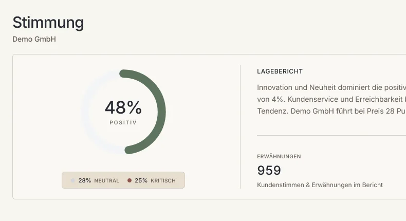 Lagebericht mit klarer Stimmungs- und Themen-Zusammenfassung